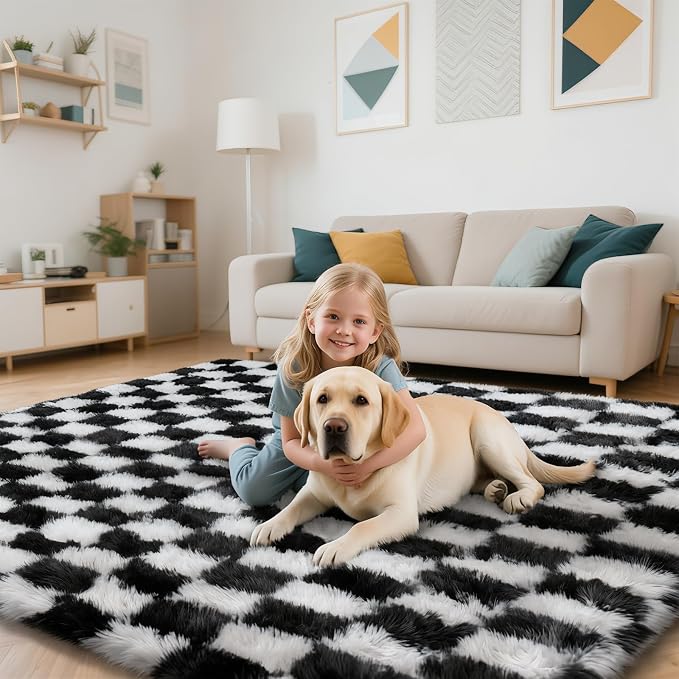 Checkered Rug for Bedroom, 4x6 Black and White Area Rugs, Classic Checkered - Image 5