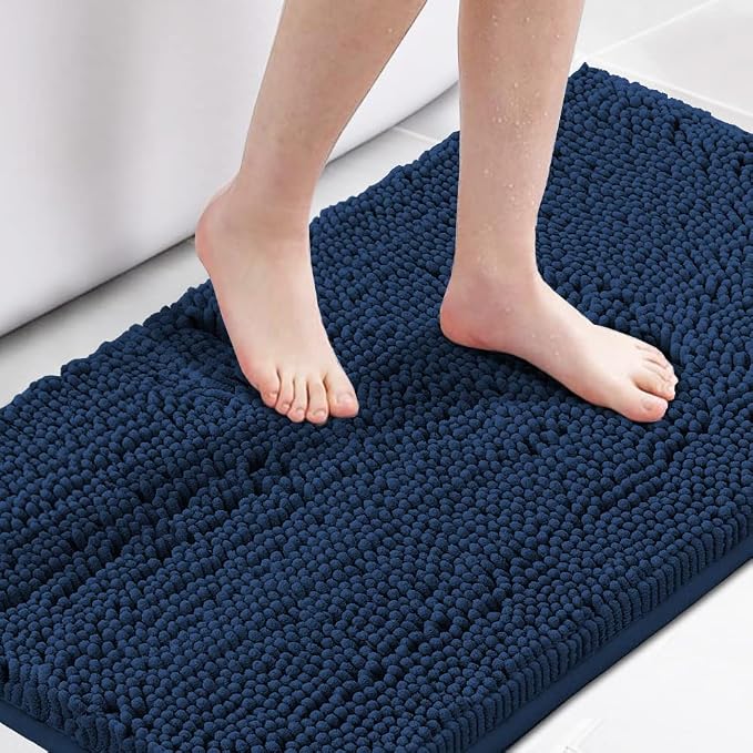 H.VERSAILTEX Navy Bath Mat for Bathroom, Microfiber Bath Rugs Chenille Floor by HVERSAILTEX