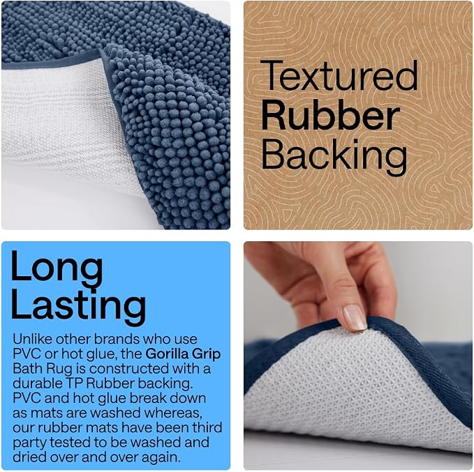 GORILLA GRIP Bath Rug Mat 44x26, Soft Absorbent Chenille, Quick Dry Microfiber - Image 3