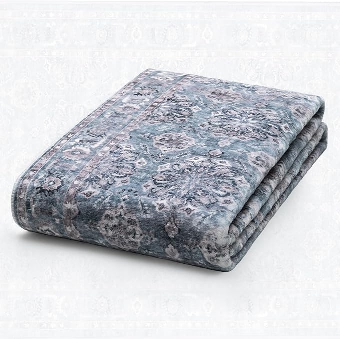 SERISSA Boho 8x10 Area Rugs Blue Grey, Washable Vintage Floral Large Living - Image 5