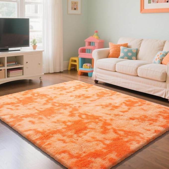 Mottling Orange Fluffy Rug Shag Area Rug, 3x5 Area Rugs - Image 2