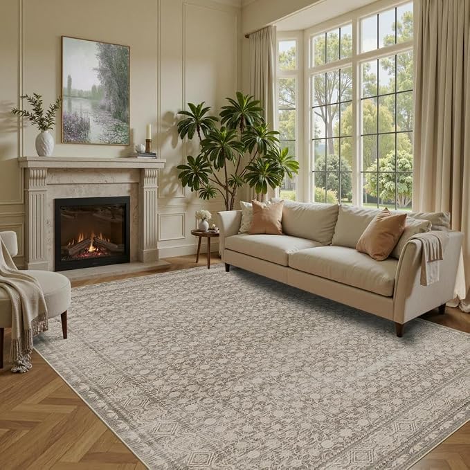 Area Rugs 5x7, Washable Rugs for Living Room, Vintage Boho Rug for Office by Rugxara