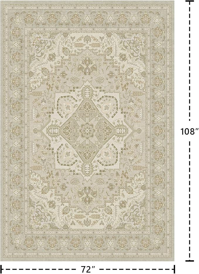 Latte&Fog 6x9 Area Rugs for Living Room, Large Vintage Beige Washable Rug - Image 2