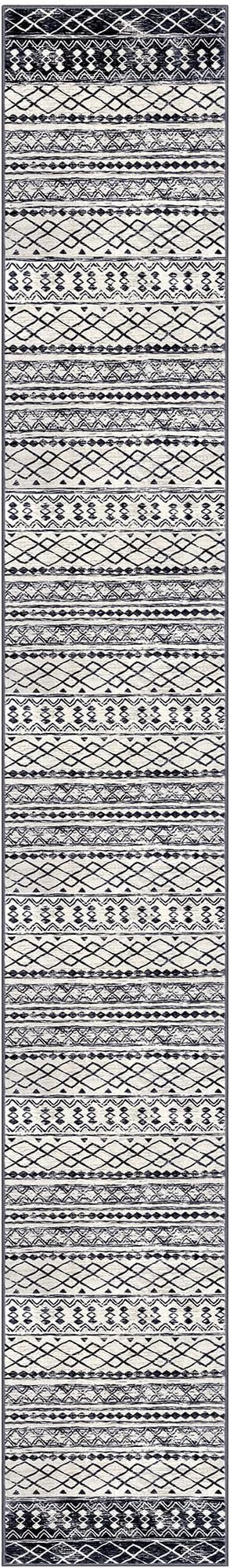 KUTA Moroccan Washable Runner Rug 2.6x18 Non-Slip Vintage Black Navy Blue Boho - Image 9