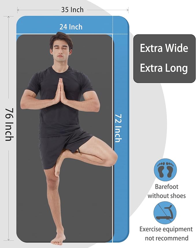 Yoga Mat for Men Women Extra Wide Exercise Mat 76"x35" 15mm Thick Large Workout - Image 2