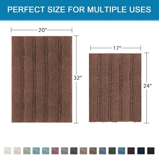 H.VERSAILTEX 2 Piece Bathroom Set Extra Thick Chenille Striped Pattern Bath Rugs - Image 2
