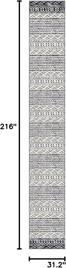 KUTA Moroccan Washable Runner Rug 2.6x18 Non-Slip Vintage Black Navy Blue Boho - Image 2