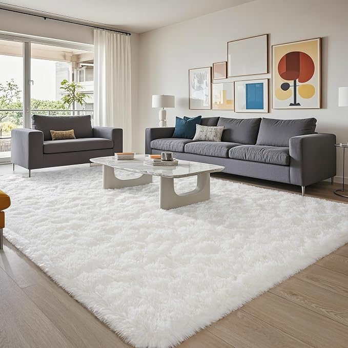 BENRON Soft Fluffy Rugs for Living Room 8 x 10 Cream White, Extra Large Area - Image 4