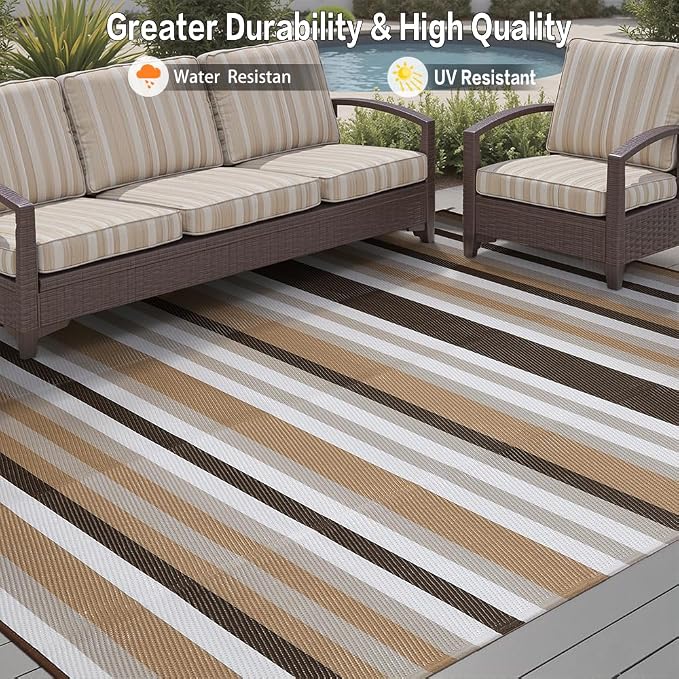 HUGEAR Outdoor Waterproof Rug 8'x10' Plastic Straw Rugs Washable Reversible - Image 4