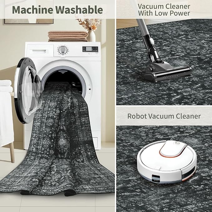 Rugxara 2x6 Runner Rug, Washable Kitchen Rugs, Non Slip Low Pile Area Rug Carpet - Image 5