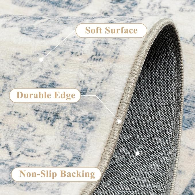 Neutral Kitchen Rug Set of 3 Washable Blue Vintage Kitchen Mats - Image 5