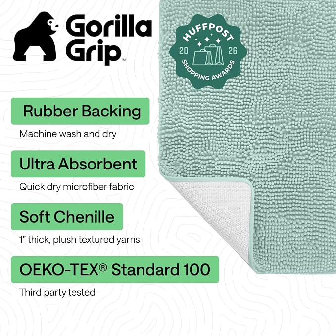 GORILLA GRIP Bath Rug Mat 44x26, Soft Absorbent Chenille, Quick Dry Microfiber - Image 2