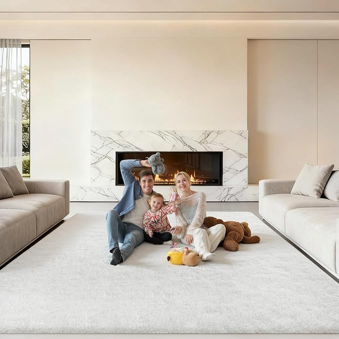 Area Rugs 9x12 Living Room, Large Fluffy Cream White Rugs - Image 6