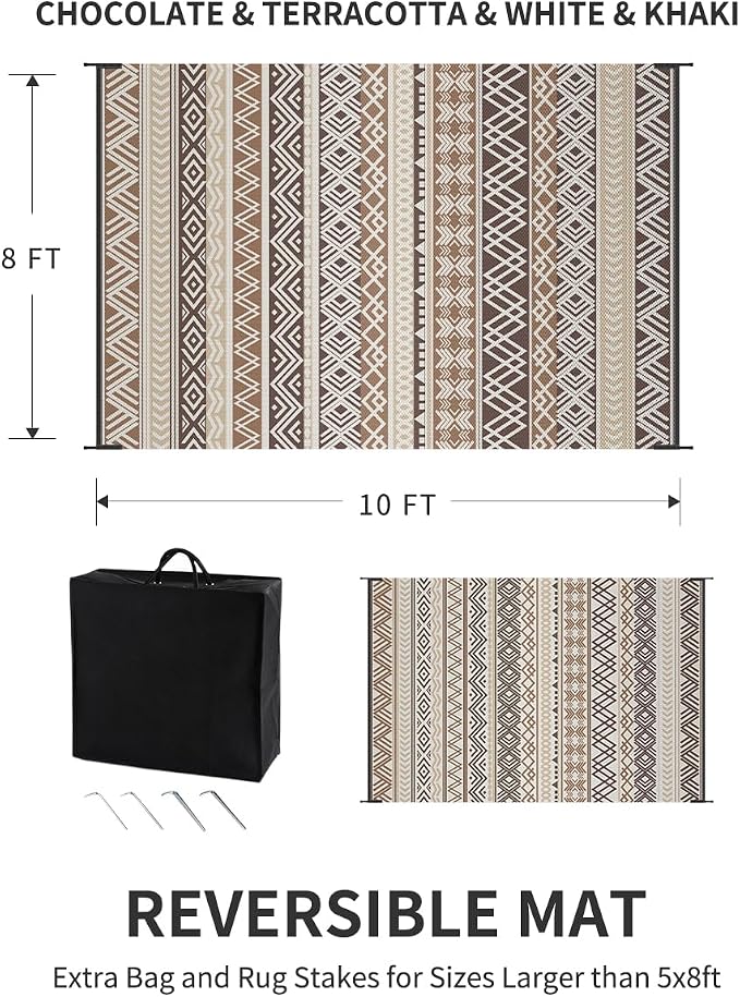 MontVoo Outdoor Rug Carpet Waterproof-Patio Rug Mat 8x10 Reversible RV Outdoor - Image 2