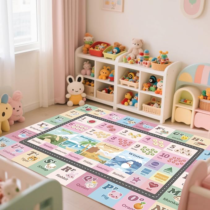 Kids ABC Rug for Playroom, Classroom Alphabet Area Carpet Playmat, Washable - Image 9