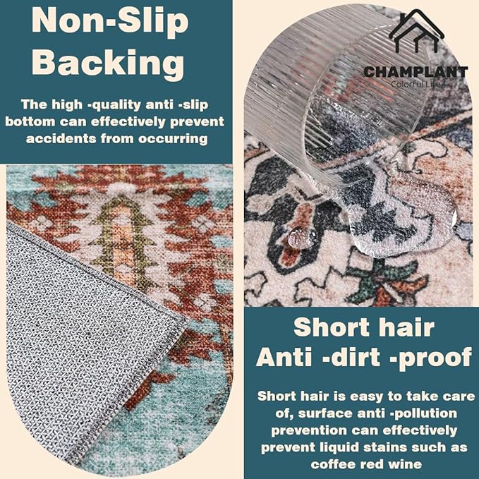 CHAMPLANT Washable Area Rug 8'x10' Retro Boho Design Non-Shedding Non-Slip Easy - Image 4
