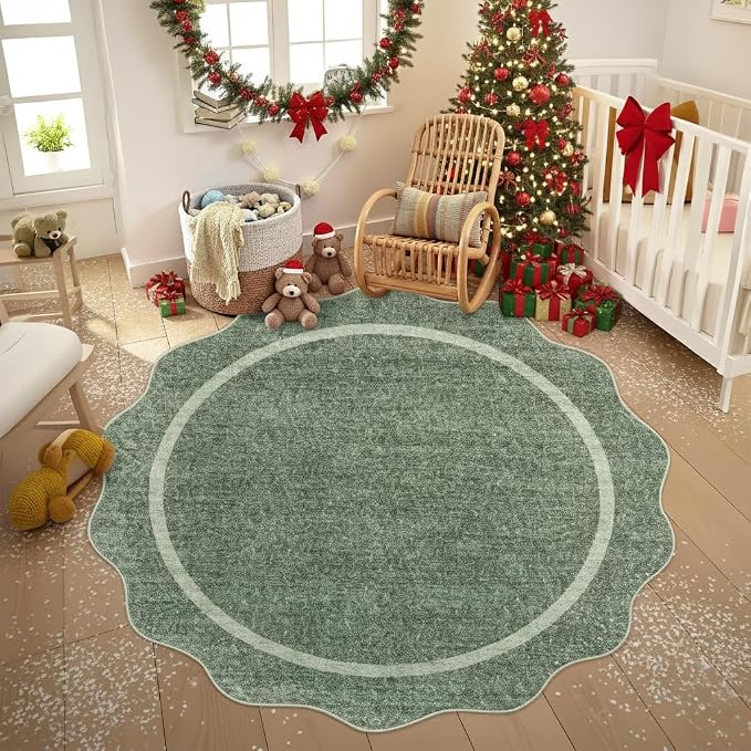 GarveeHome Scalloped Round Area Rugs, Washable Small Round Rug 3 ft Non-Slip - Image 2