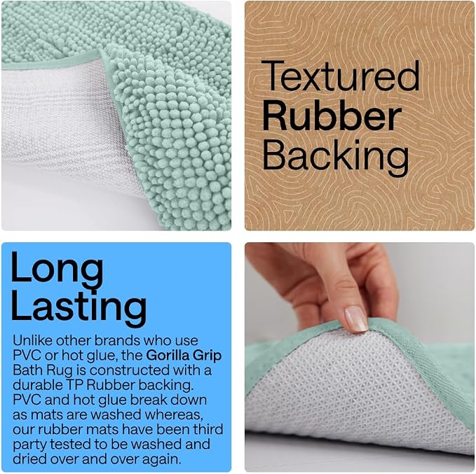 GORILLA GRIP Bath Rug Mat 30x20, Thick Soft Absorbent Chenille, Quick Dry - Image 3