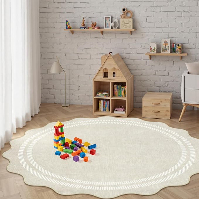 Round Area Rugs 6ft for Bedroom, Ivory Washable Circle Rug Soft Non Slip Floor - Image 7