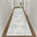 2x10 Washable Neutral Runner Rug Blue Vintage Hallway Kitchen Carpet Non-Slip by WondRg