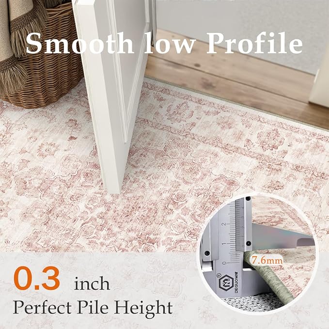 6x9 Washable Neutral Area Rug Pink Vintage Living Room Bedroom Carpet Non-Slip - Image 8