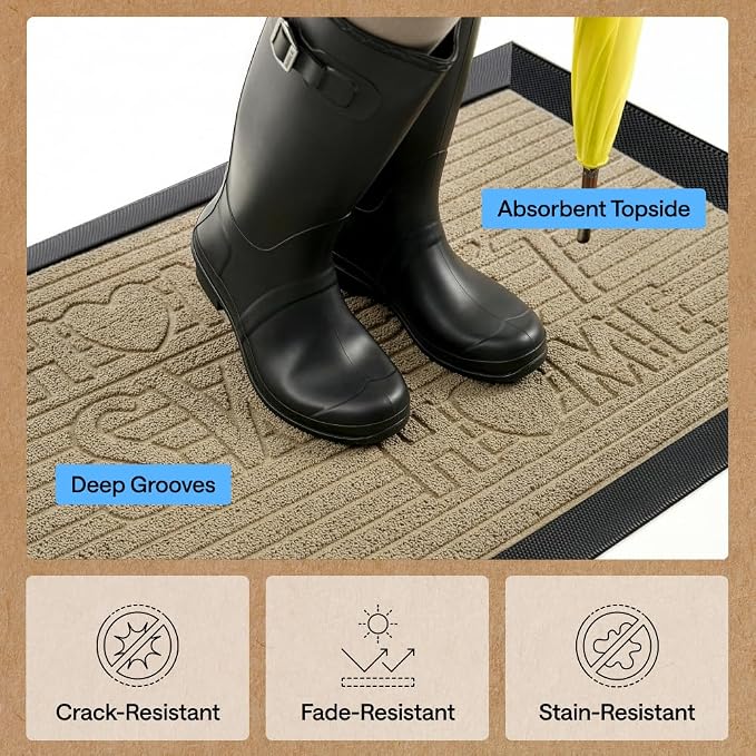 GORILLA GRIP 100% Waterproof All-Season WeatherMAX Doormat, US Designed Natural - Image 5