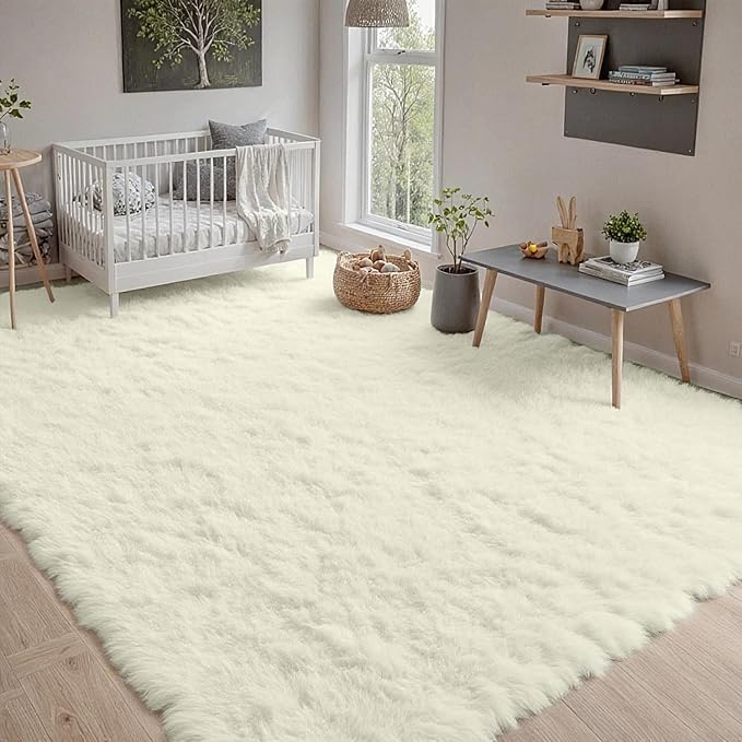 4x6 Area Rugs for Living Room Rug: Soft Fluffy Shag Cream White Rugs for Bedroom - Image 9
