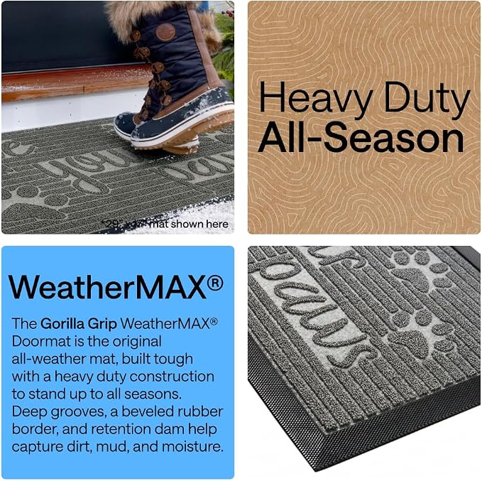 GORILLA GRIP 100% Waterproof All-Season WeatherMAX Doormat 35x23, US Designed - Image 3