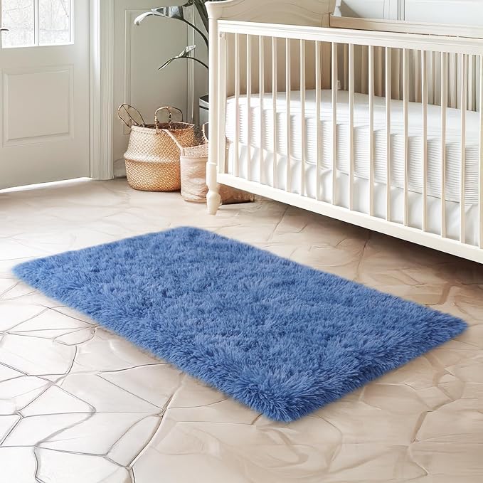qulint Blue Rug for Bedroom, 2x3 Area Rugs for Boys Room Soft Fluffy Shag Small - Image 7