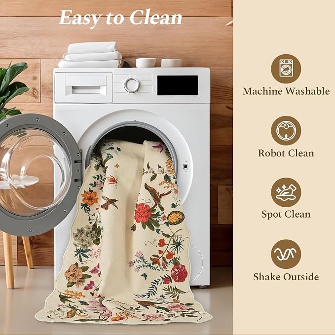 Rugflix Scalloped Floral Rug for Entryway, 2x3 Washable Non-Slip Kitchen Area - Image 4