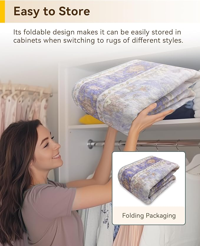 RELEANY Area Rugs Large 10'x12' Washable Non-Slip, Floral Vintage Distress - Image 5