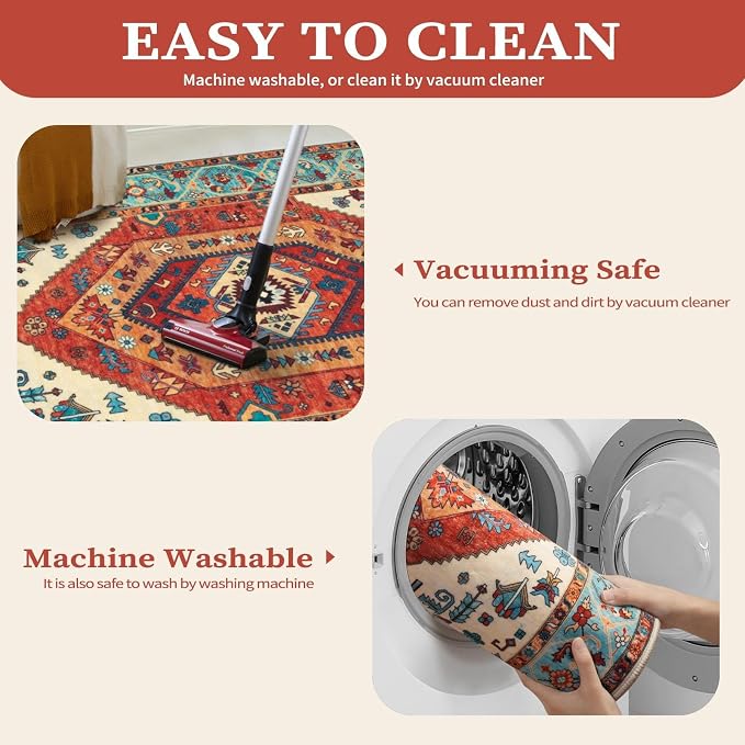SERISSA 10x14 Area Rugs for Living Room, Large Washable Non-Slip Boho Rug - Image 3