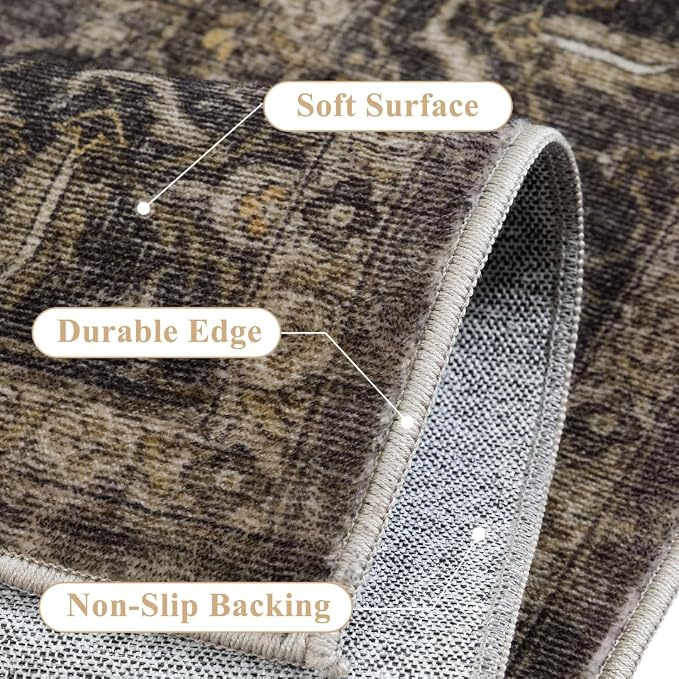 Kitchen Rug Set of 3 Washable Brown Vintage Kitchen Mats - Image 6
