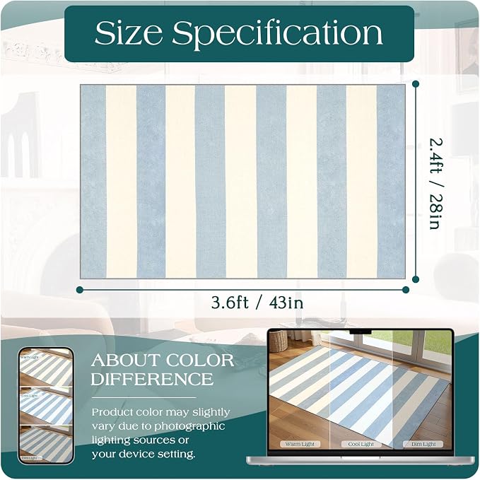 Blue White Striped Outdoor Rug - Image 2
