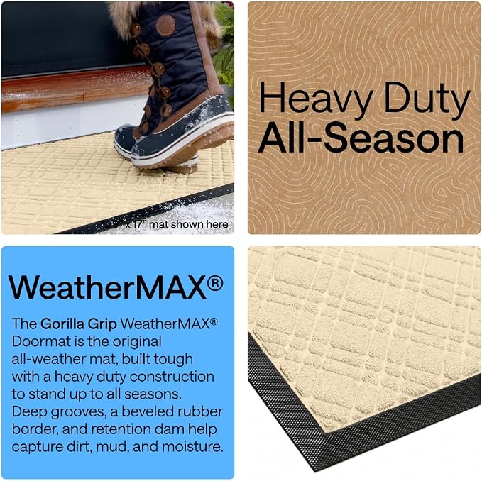 GORILLA GRIP 100% Waterproof All-Season WeatherMAX Doormat US Designed Natural - Image 3