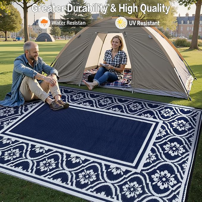 HUGEAR Plastic Outdoor Rug 6'x9' Waterproof Camping Carpet Outside Reversible - Image 4