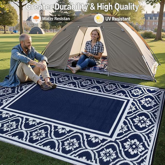 HUGEAR Outdoor Patio Rug 5'x8' Waterproof Outside Area Rugs Blue Reversible - Image 4
