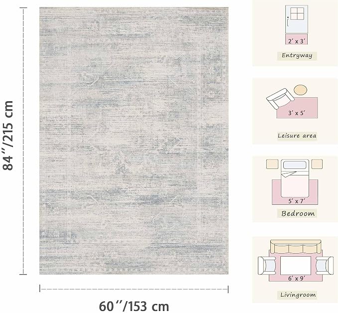 Latte&Fog 5x7 Washable Area Rugs - Image 2