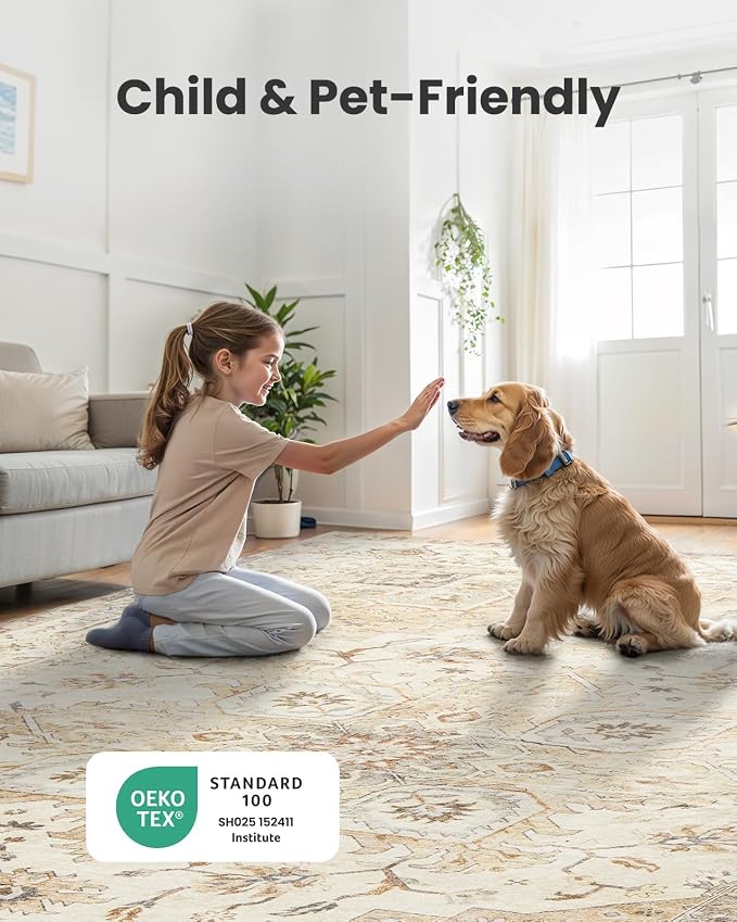 AMADA HOMEFURNISHING Round 6ft Area Rugs, Low-Profile Washable Rug - Image 4