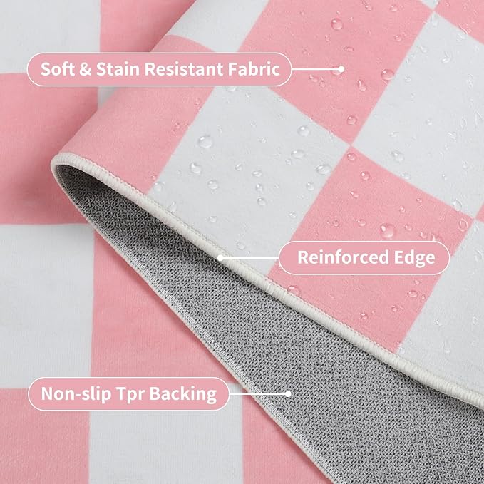 Terrug Pink and White Checkered Area Rug - Image 5