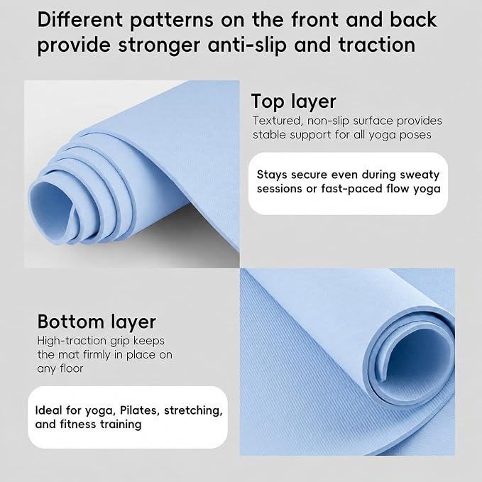 Extra Wide Yoga Mat 72" x 32", 6mm Non Slip TPE Exercise Mat - Image 3