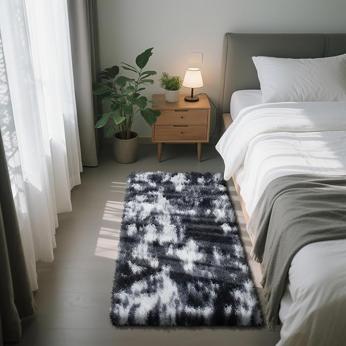 Soft Runner Rugs for Bedroom, Mottling Black 2x6 Area Rugs Fluffy Rug Shag Area by Yongyangjuxi