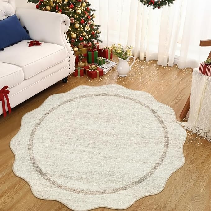 GarveeHome Scalloped Round Area Rugs, Washable Small Round Rug 3 ft Non-Slip by GarveeHome
