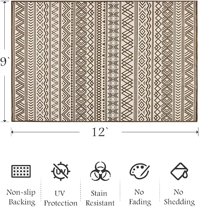 Outdoor Rug Carpet 9x12 ft, Flatweave Textured Outdoor Patio Rug Non Slip - Image 2