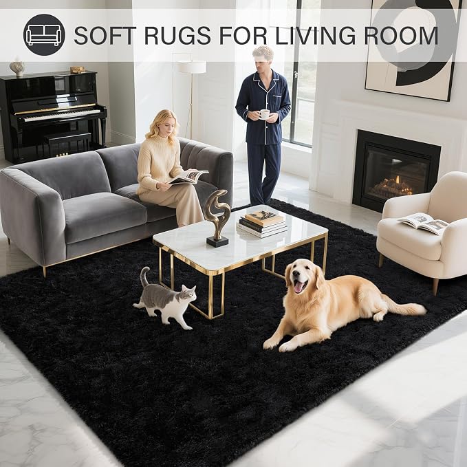 BENRON Fluffy Rugs for Living Room 6x9 Black, Washable Large Area Rugs for - Image 7