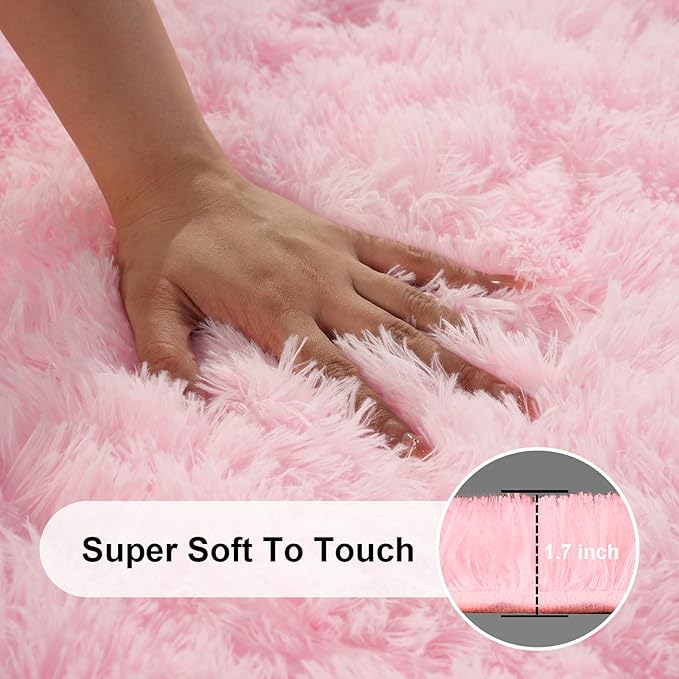 Pink Rug for Bedroom, 4x6 Fluffy Area Rugs for Living Room, Small Fuzzy Shag - Image 2