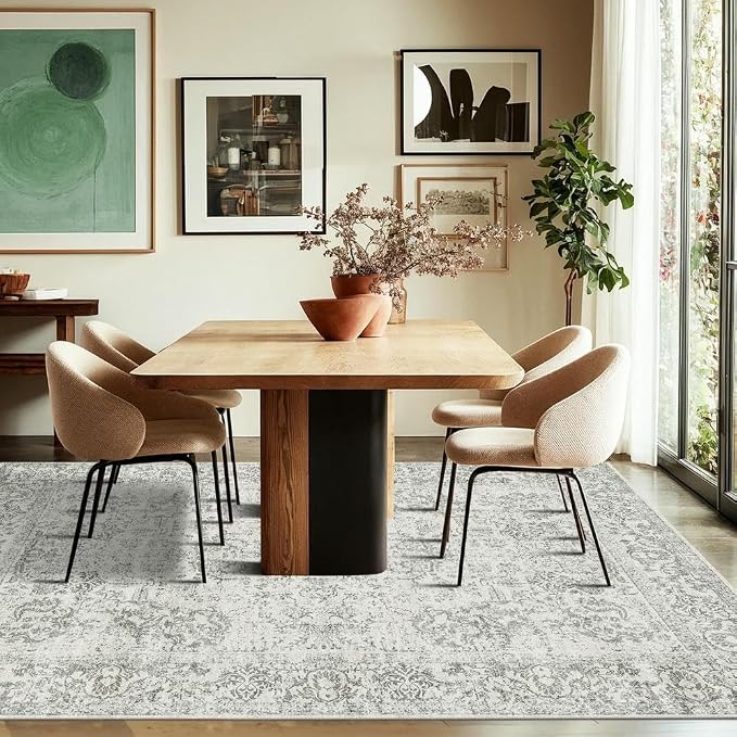 Rugxara Washable Area Rug for Living Room, Neutral Vintage Boho Rugs for Office - Image 3