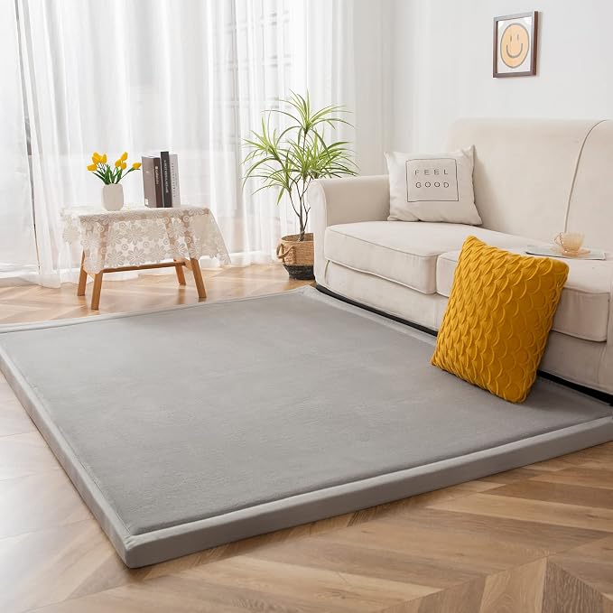 MAXYOYO Grey Coral Velvet Area Rug, Thick Japanese Tatami Mat Living Room Carpet by MAXYOYO