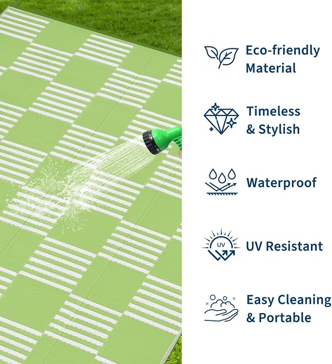 Garvee Waterproof Outdoor Rug 10x20, Checkered Foldable Plastic Straw Patio - Image 2
