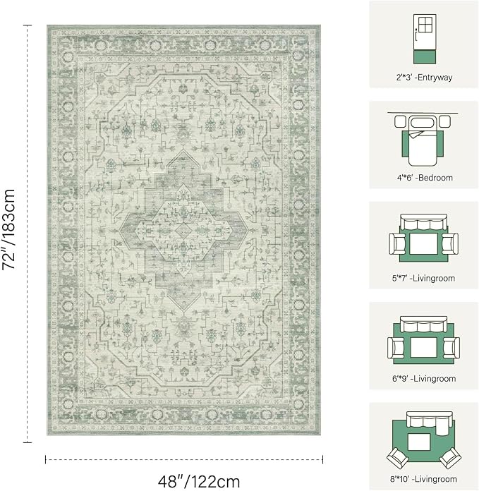 Rugxara Washable Area Rug for Living Room, Vintage Boho Rugs for Office - Image 2